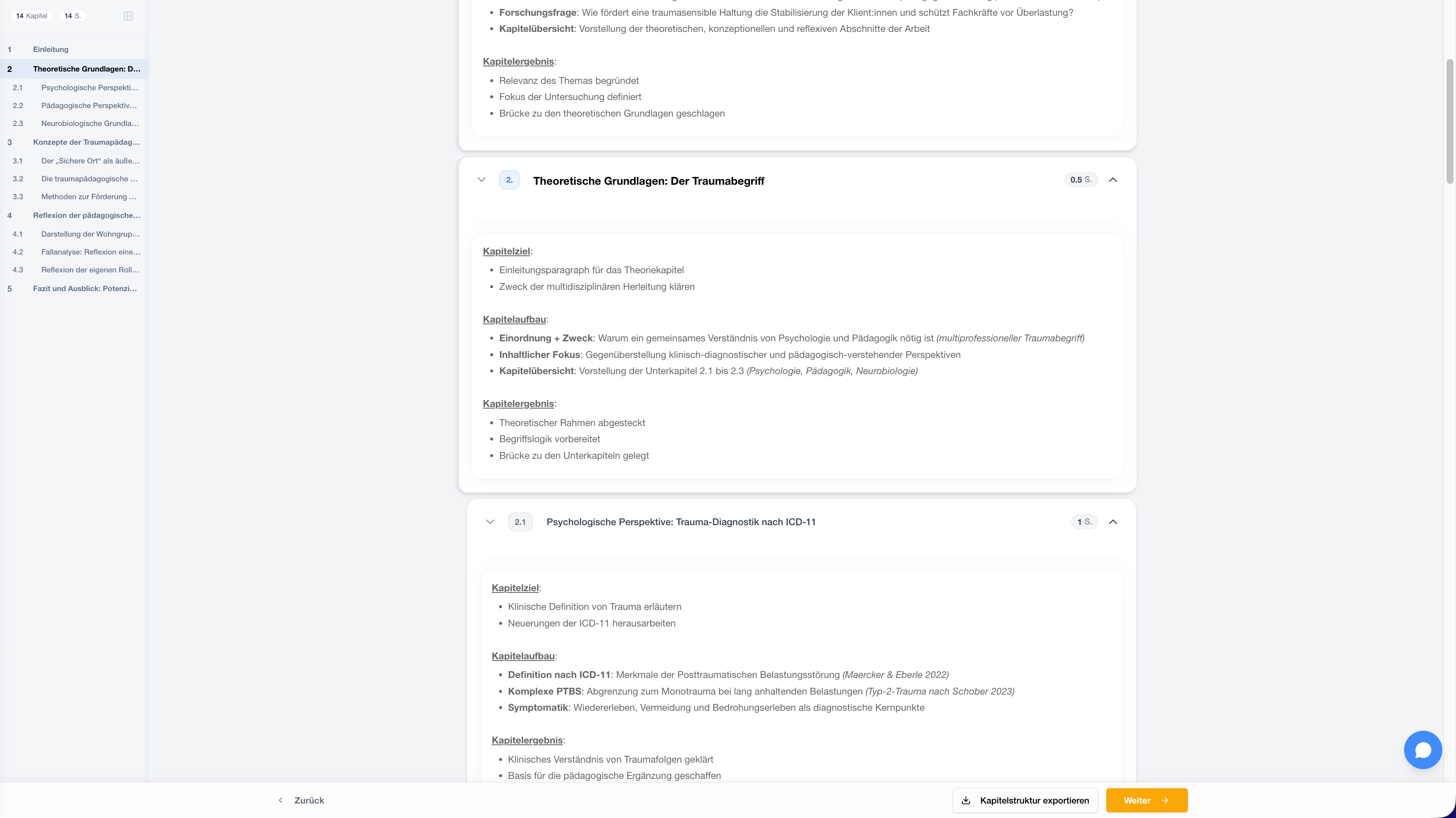 StudyTexter Kapitelstruktur mit Kapitelzielen, Quellen und Umfang